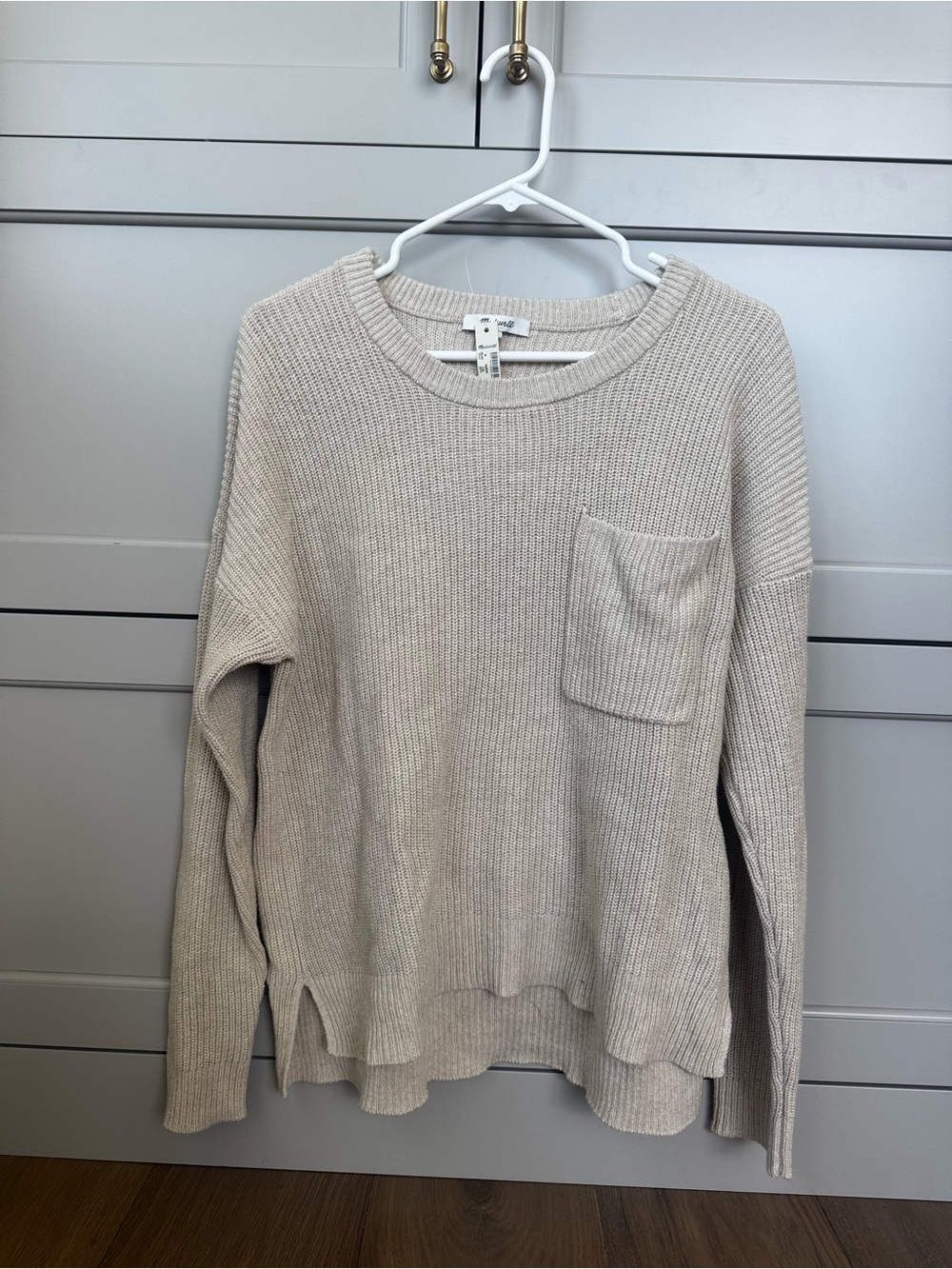 Madewell Cream Ribbed Crewneck Sweater with Pocket